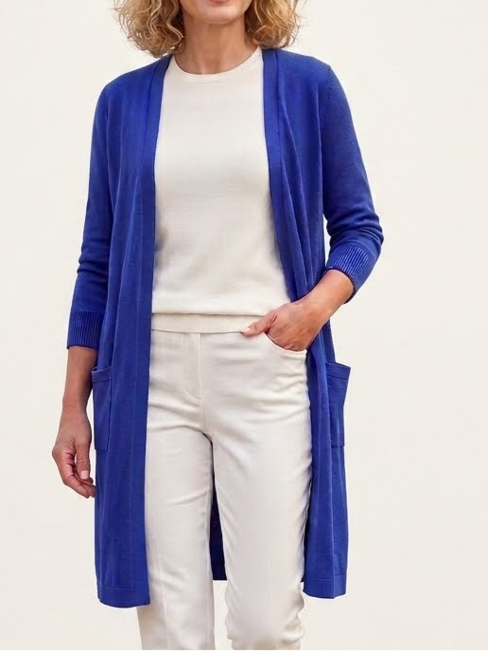 Talbots NWT Women’s 1X Muted Cobalt Blue Long Open Front Cardigan